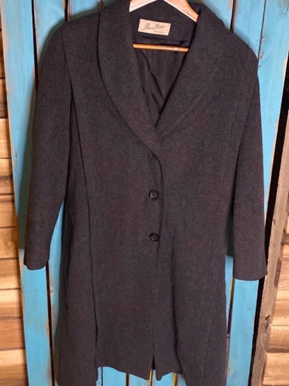 Vintage Union made gray wool blend overcoat by Beau Brem size large 3 button